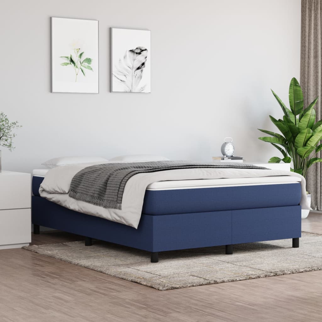 vidaXL Cama com molas/colchão 140x190 cm tecido azul