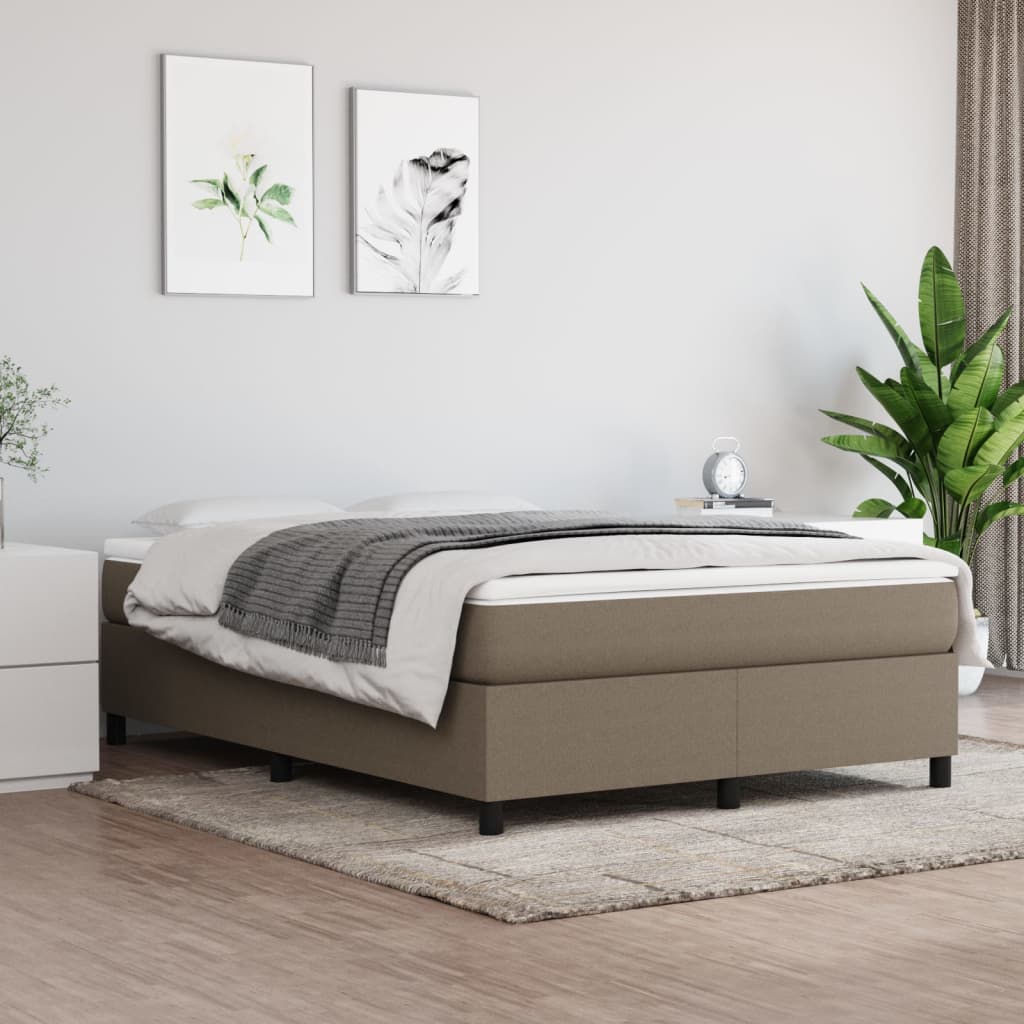 vidaXL Boxspringbett mit Matratze Taupe 140x200 cm Stoff