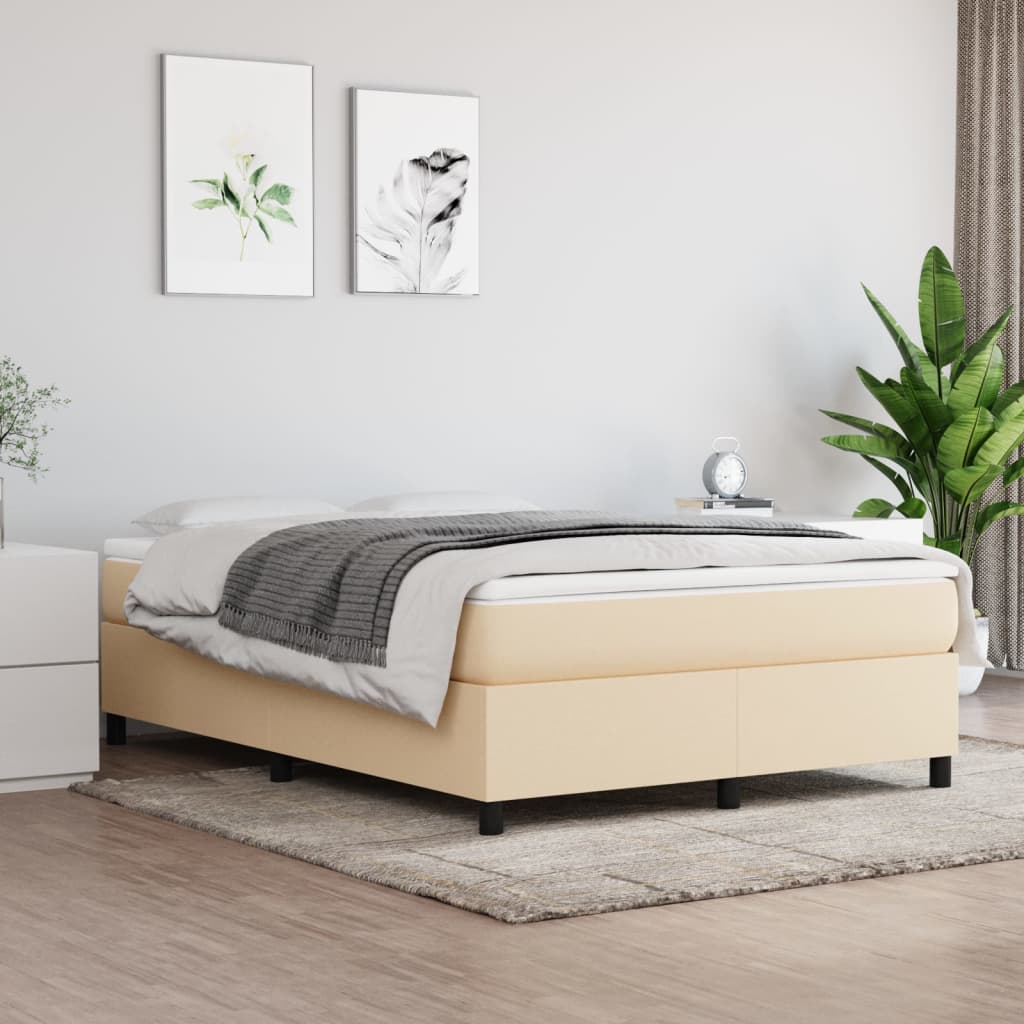 vidaXL Boxspringbett mit Matratze Creme 140x200 cm Stoff