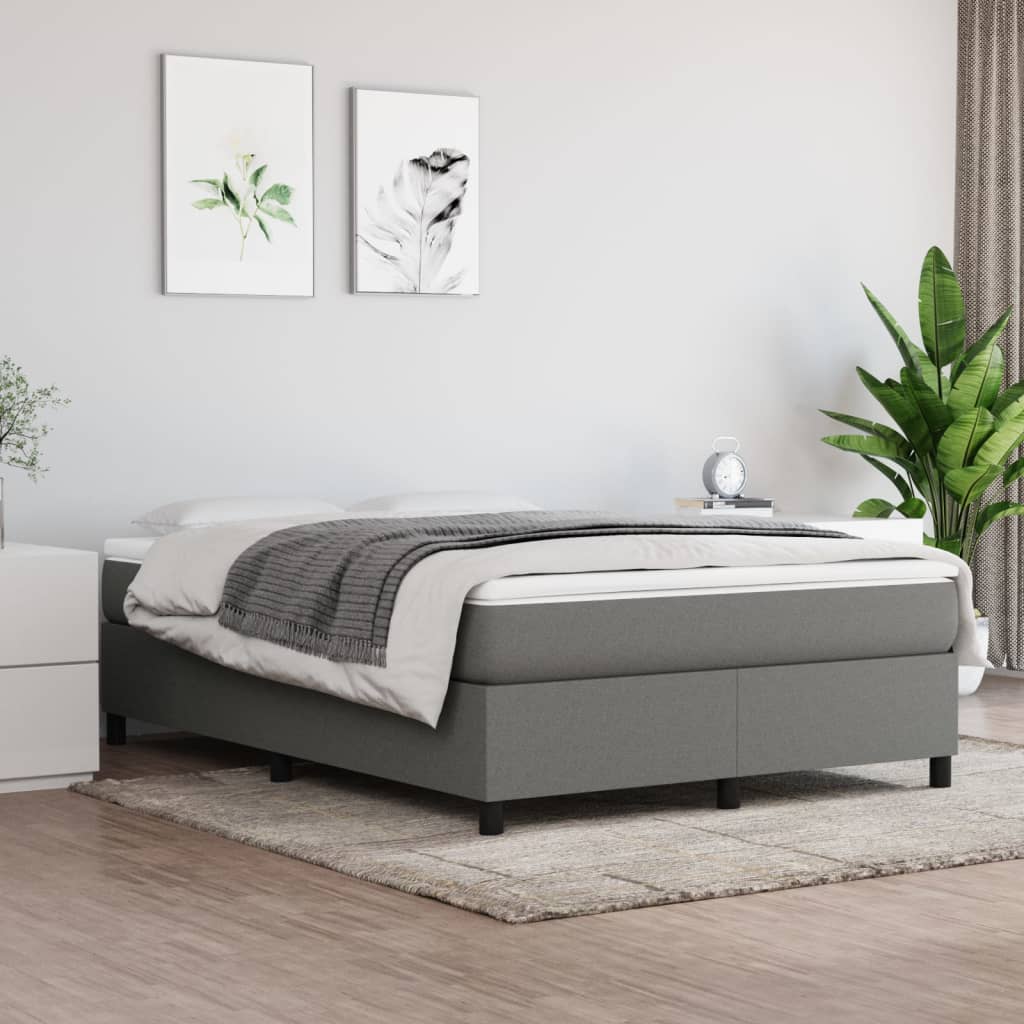 vidaXL Box Spring Bed with Mattress Dark Grey 137×190 cm Double Fabric