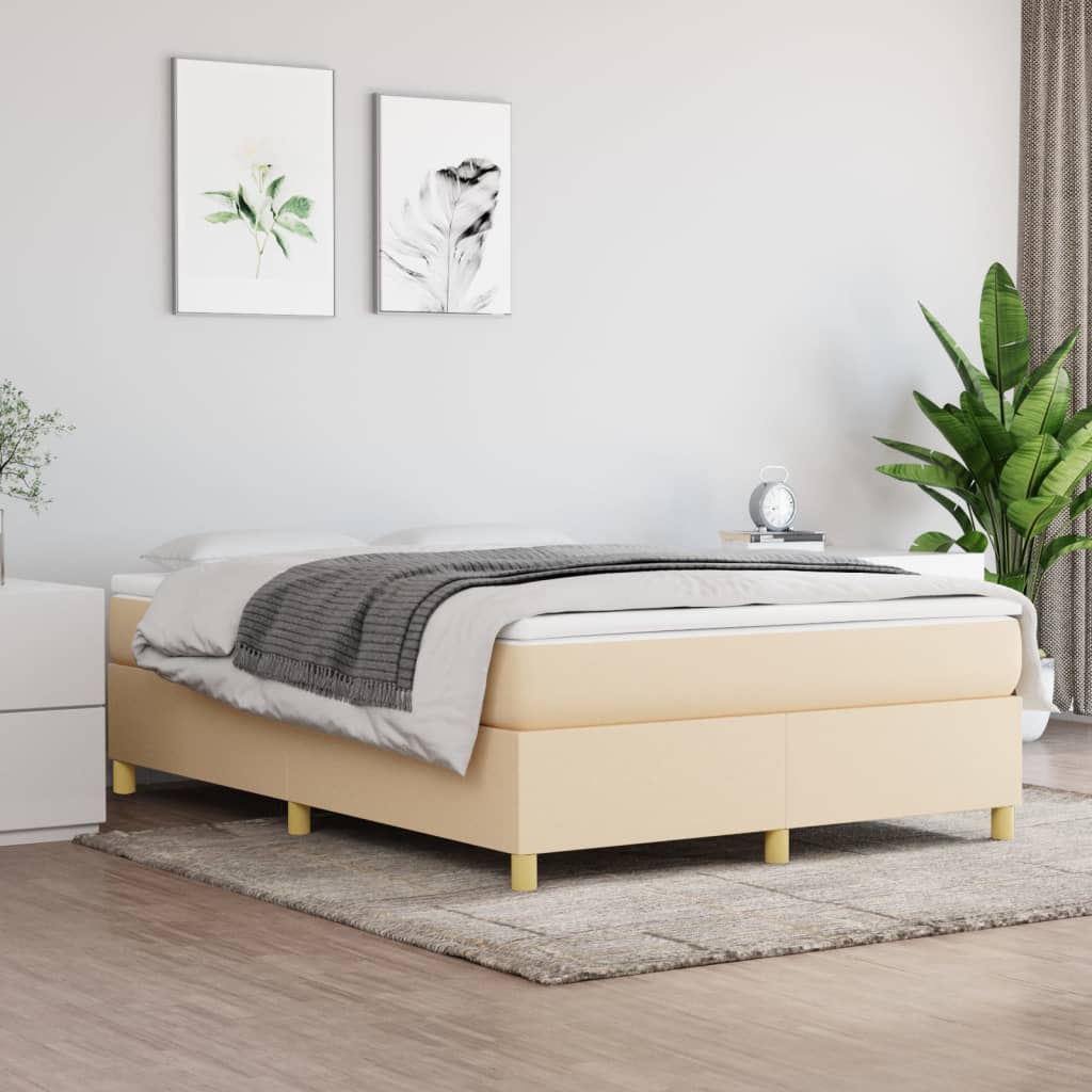 Krémszínű szövet rugós ágy matraccal 140 x 190 cm 