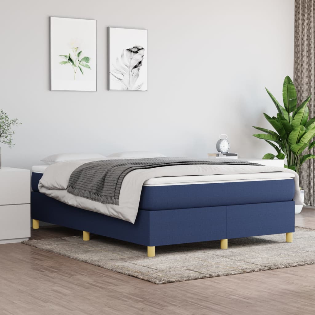 Kék szövet rugós ágy matraccal 140 x 190 cm 