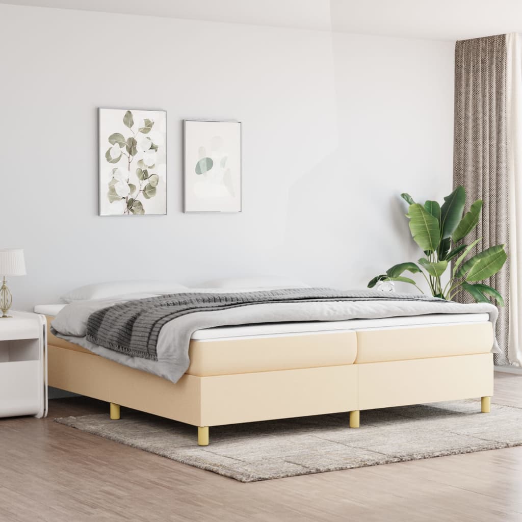 Lit à sommier tapissier avec matelas Crème 200x200 cm Tissu