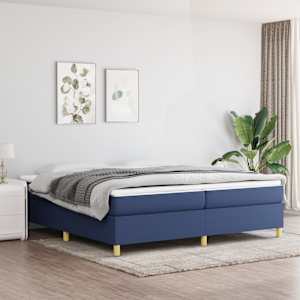 Box spring postelja z vzmetnico moder 200x200 cm blago