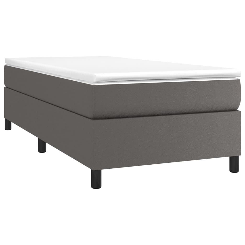 Pat box spring cu saltea, gri, 80x200 cm, piele ecologică