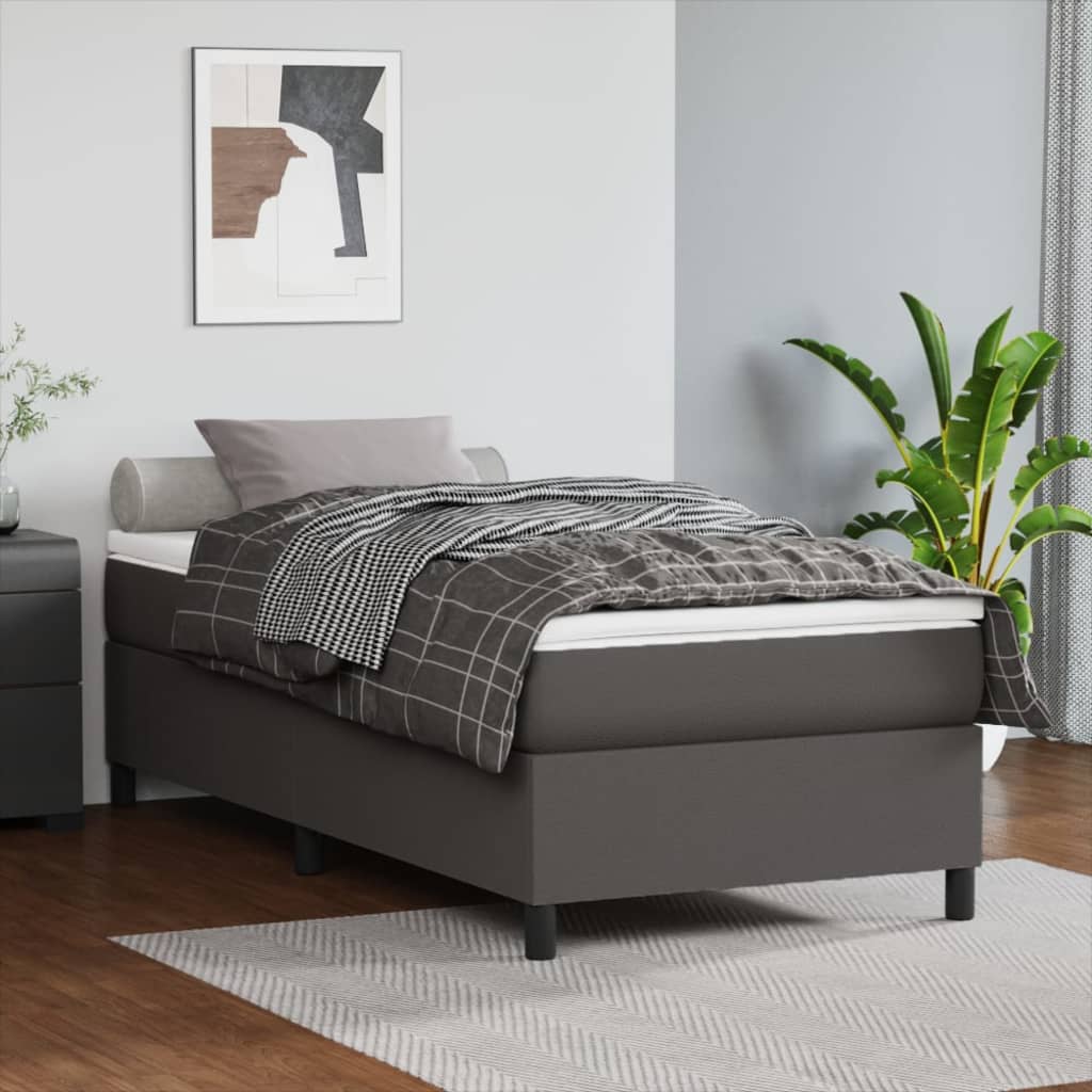 Box spring postel s matrací šedá 80 x 200 cm umělá kůže
