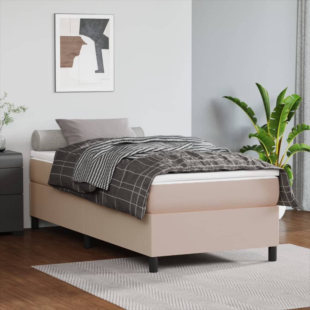 vidaXL Pat box spring cu saltea, cappuccino, 80x200 cm piele ecologică