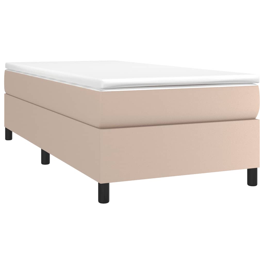 Pat box spring cu saltea, cappuccino, 90x190 cm piele ecologică