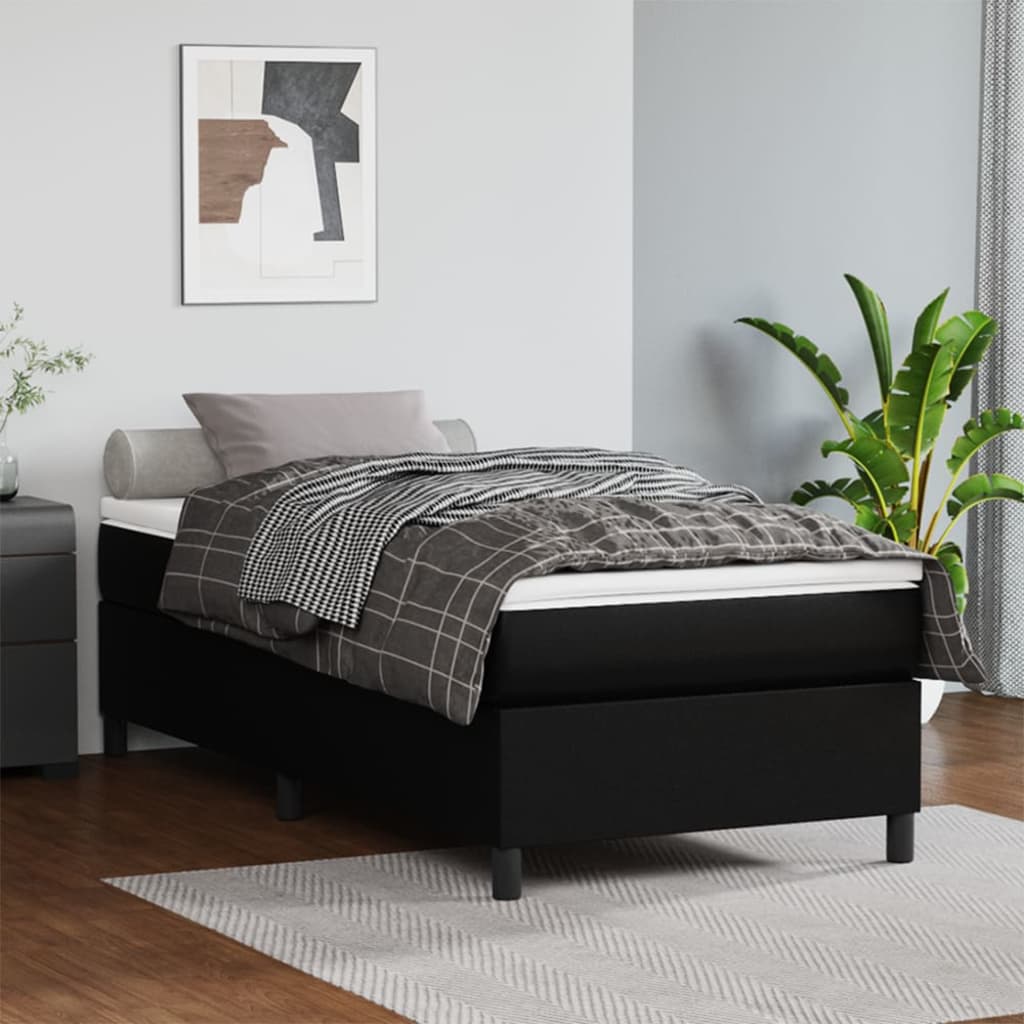 vidaXL Pat box spring cu saltea, negru, 90x200 cm, piele ecologică