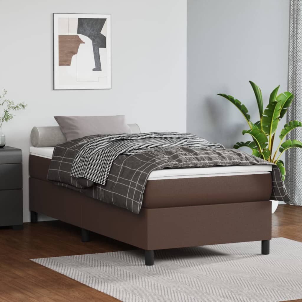 Box spring postel s matrací hnědá 90x200 cm umělá kůže