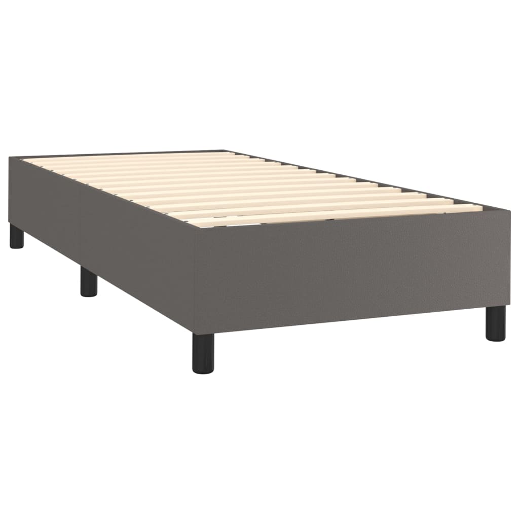 szürke műbőr rugós ágy matraccal 90 x 200 cm