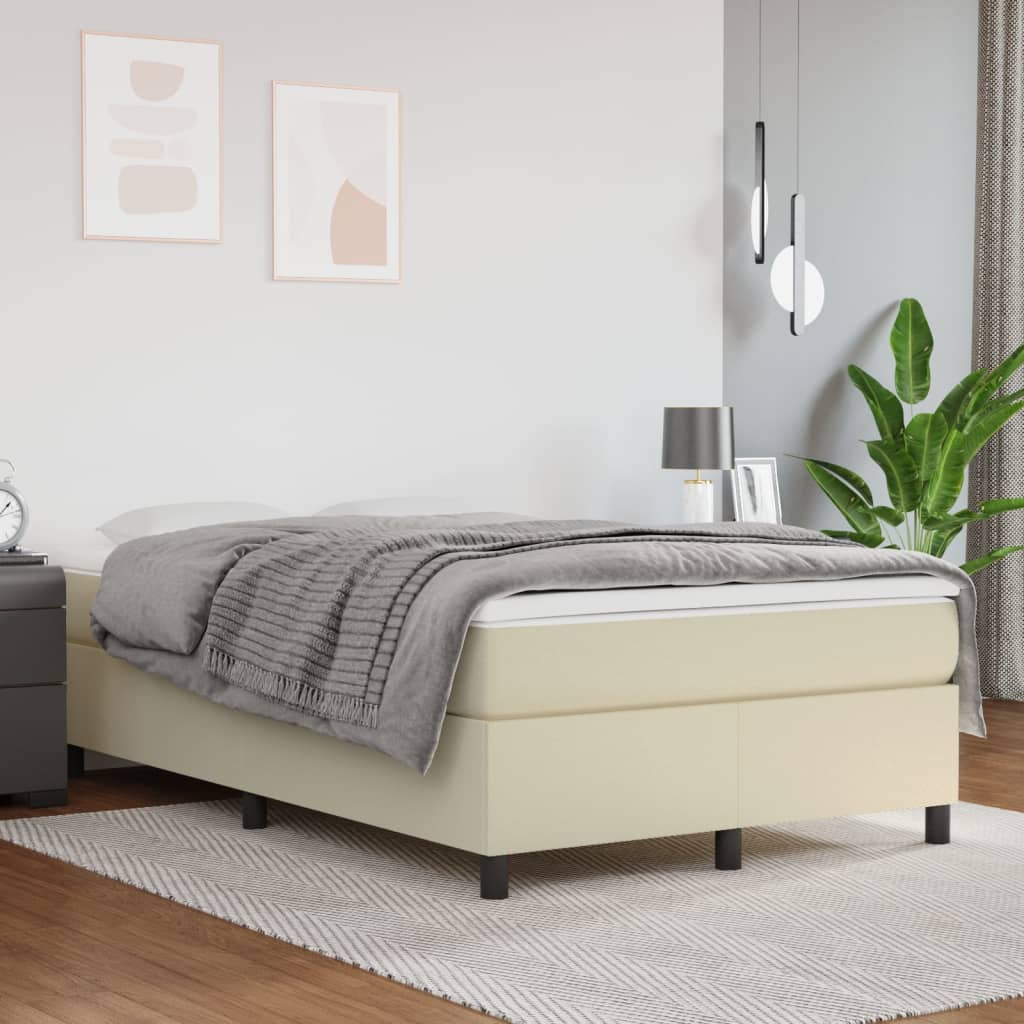 vidaXL Pat box spring cu saltea, crem, 120x200 cm, piele ecologică