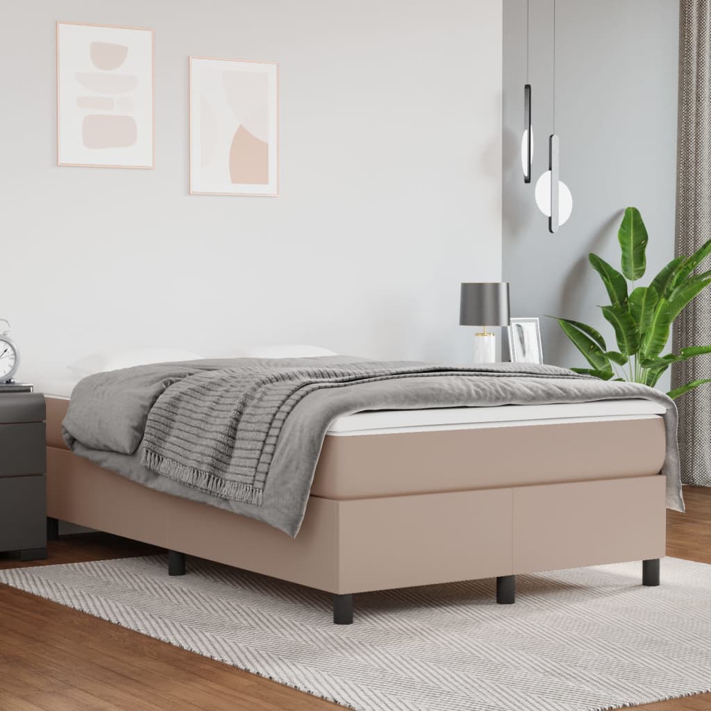 vidaXL Pat box spring cu saltea, cappuccino, 120x200cm piele ecologică