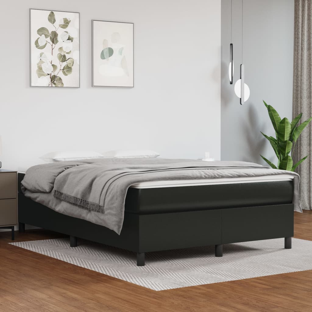 vidaXL Pat box spring cu saltea, negru, 140x190 cm, piele ecologică