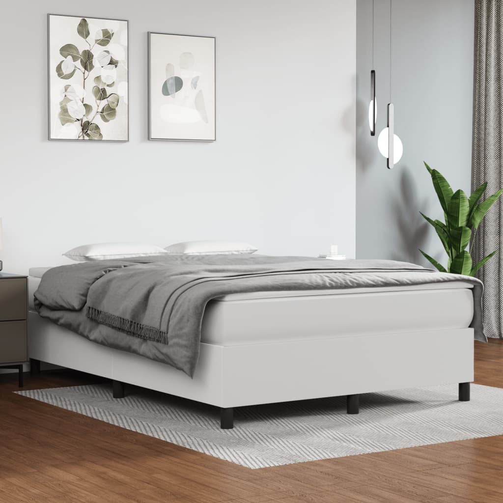 Pat box spring cu saltea, alb, 140x190 cm, piele ecologică