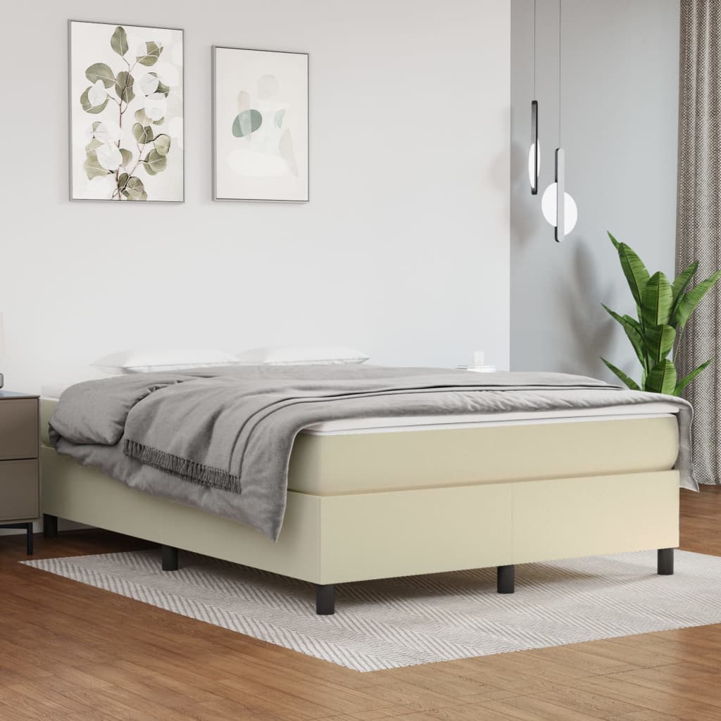 vidaXL Pat box spring cu saltea, crem, 140x190 cm, piele ecologică