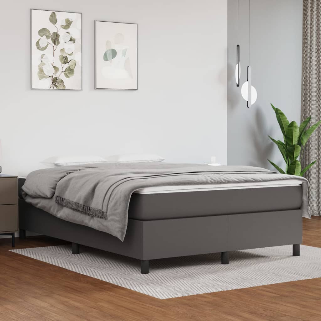 vidaXL Pat box spring cu saltea, gri, 140x190 cm, piele ecologică