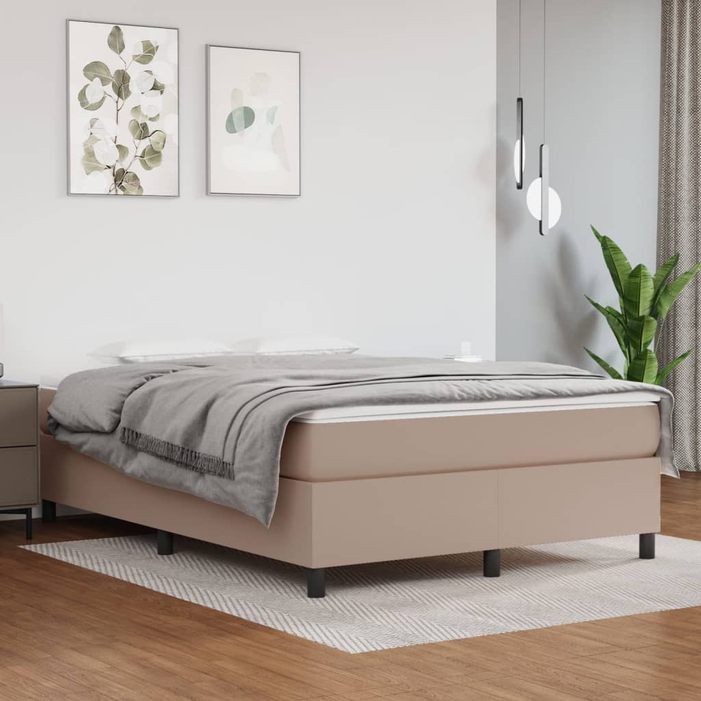 vidaXL Pat box spring cu saltea, cappuccino, 140x190cm piele ecologică