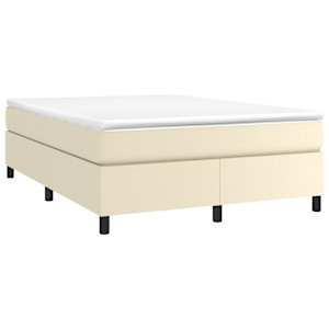 vidaXL Pat box spring cu saltea, crem, 140x200 cm, piele ecologică