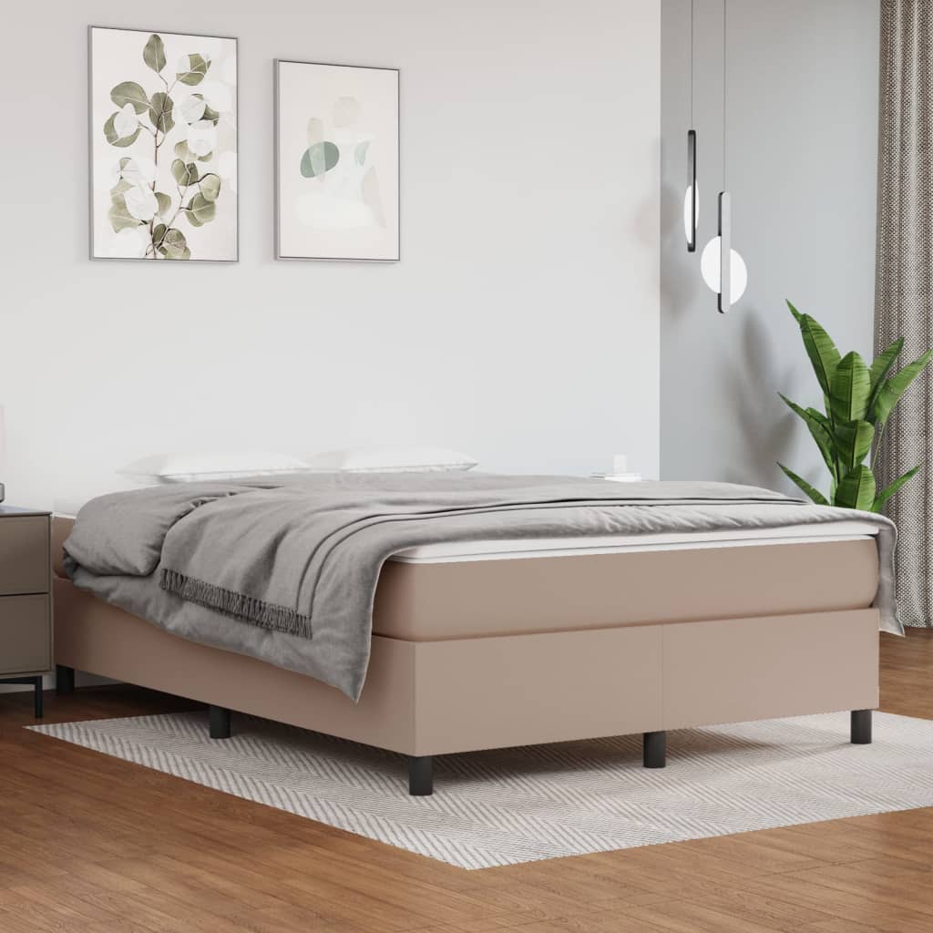 vidaXL Pat box spring cu saltea, cappuccino, 140x200cm piele ecologică