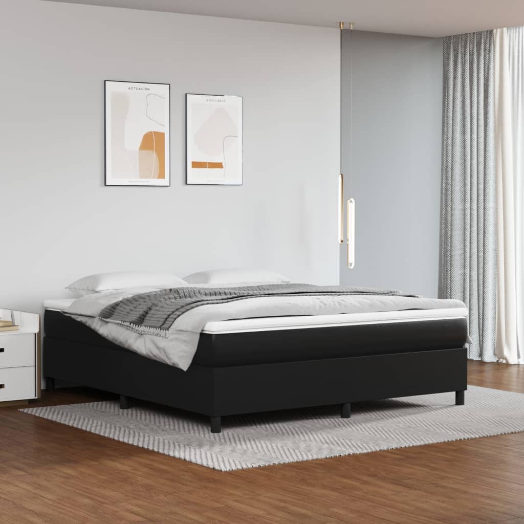 vidaXL Pat box spring cu saltea, negru, 160x200 cm, piele ecologică