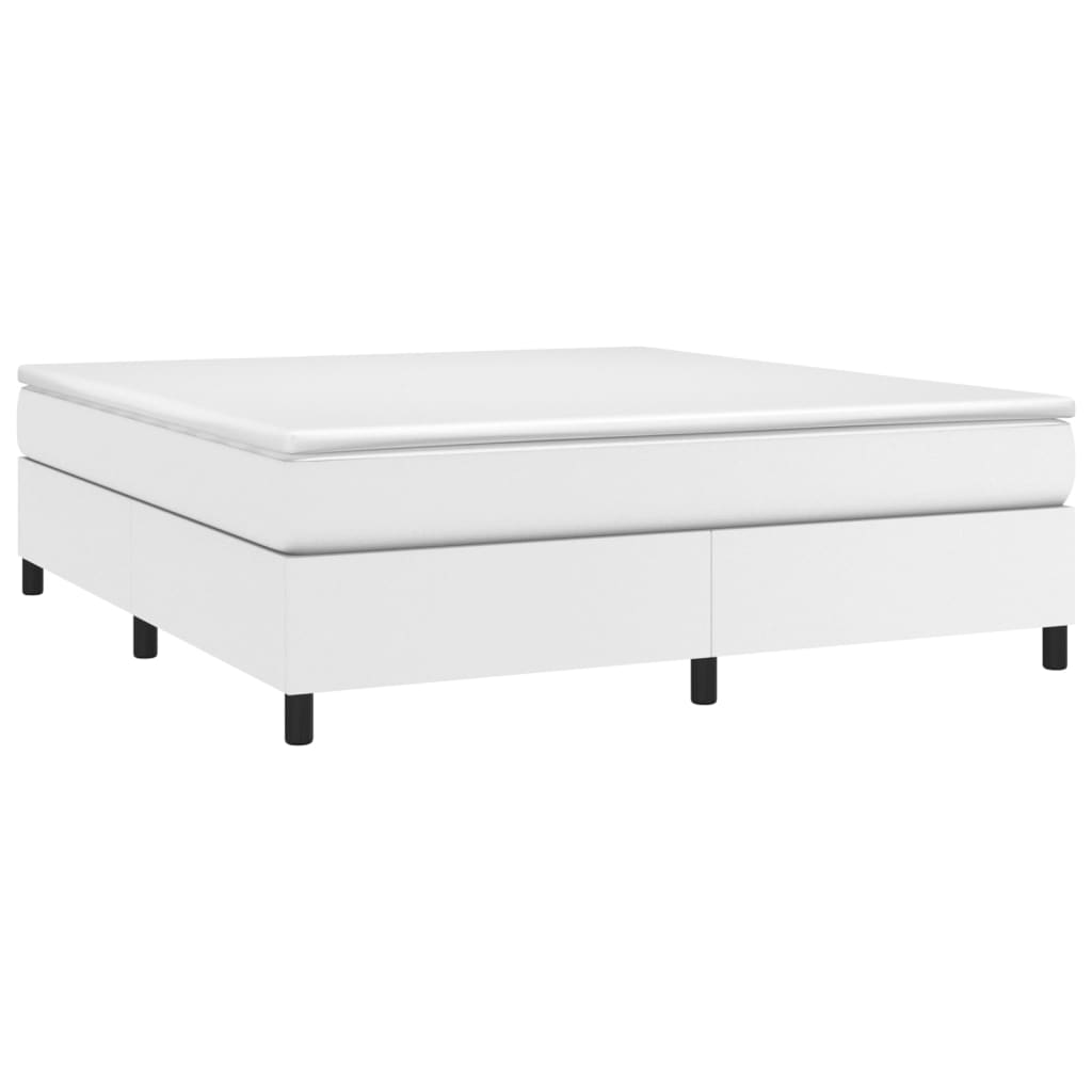 Pat box spring cu saltea, alb, 160x200 cm, piele ecologică