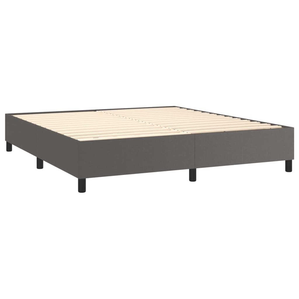 Pat box spring cu saltea, gri, 160x200 cm, piele ecologică