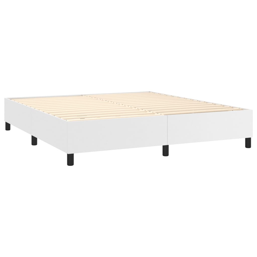 fehér műbőr rugós ágy matraccal 180 x 200 cm