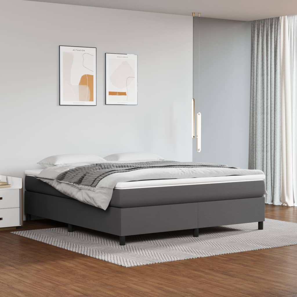 vidaXL Pat box spring cu saltea, gri, 180x200 cm, piele ecologică