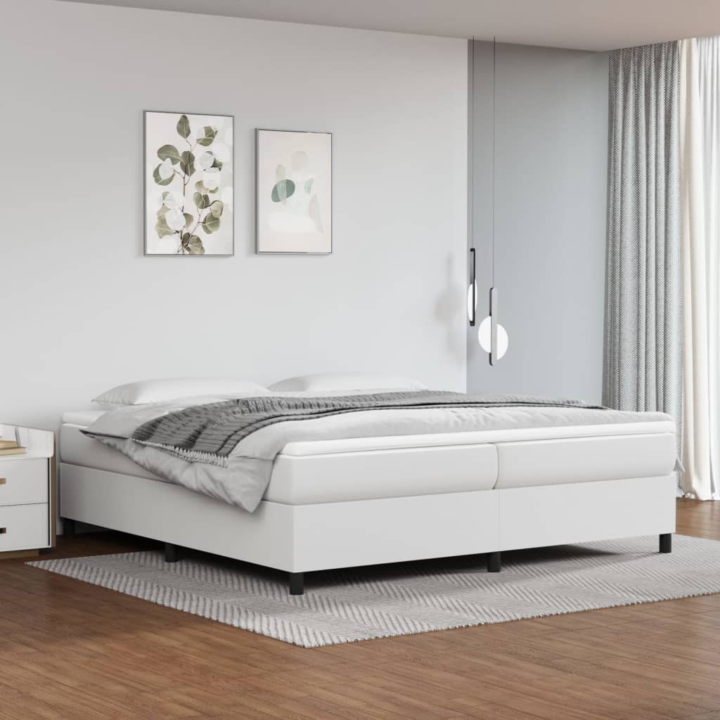 vidaXL Pat box spring cu saltea, alb, 200x200 cm, piele ecologică