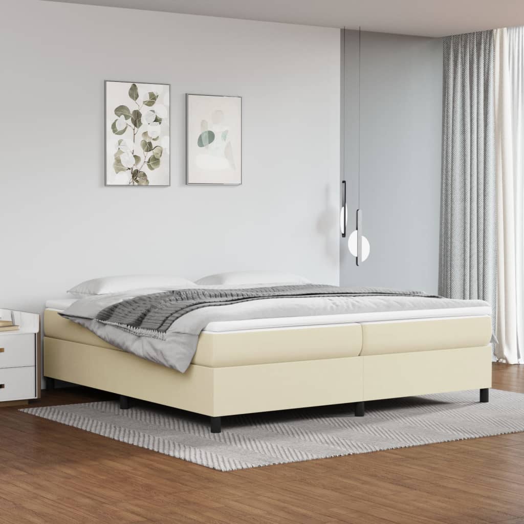 vidaXL Pat continental cu saltea, crem, 200x200 cm, piele ecologică