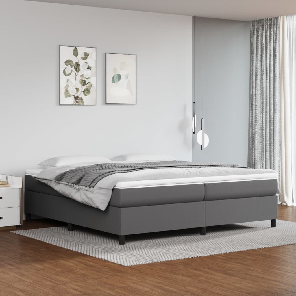 vidaXL Pat box spring cu saltea, gri, 200x200 cm, piele ecologică