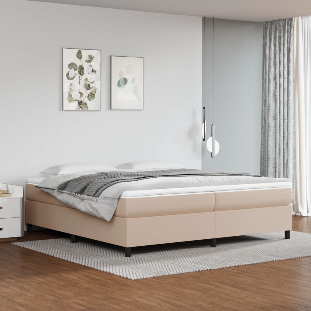 vidaXL Pat continental cu saltea, cappuccino, 200x200 cm, piele eco