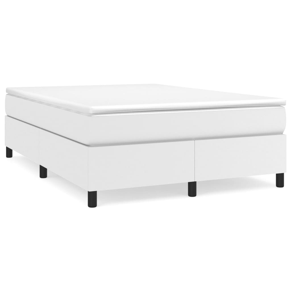 vidaXL Box Spring Bed with Mattress White 53.9"x74.8" Full Faux Leather