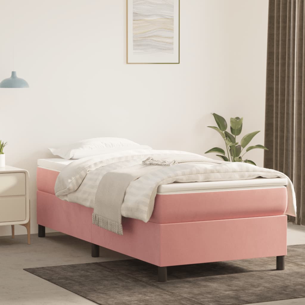 rózsaszín bársony rugós ágy matraccal 80 x 200 cm