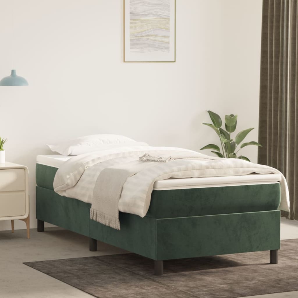 vidaXL Pat box spring cu saltea, verde închis, 90x190 cm, catifea