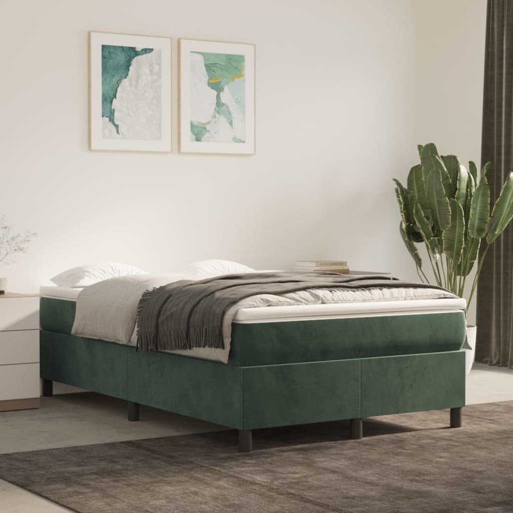 vidaXL Pat box spring cu saltea, verde închis, 120x200 cm, catifea