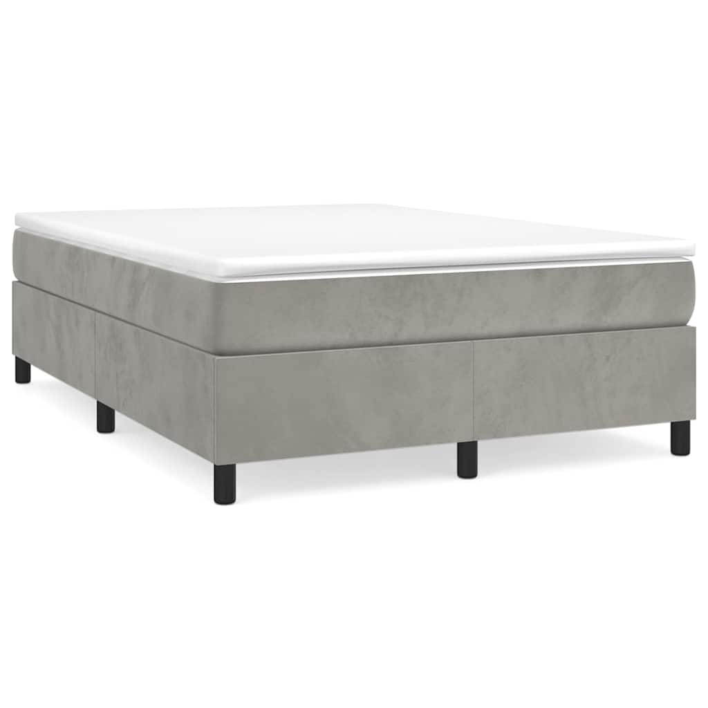 vidaXL Pat box spring cu saltea, gri deschis, 140x190 cm, catifea