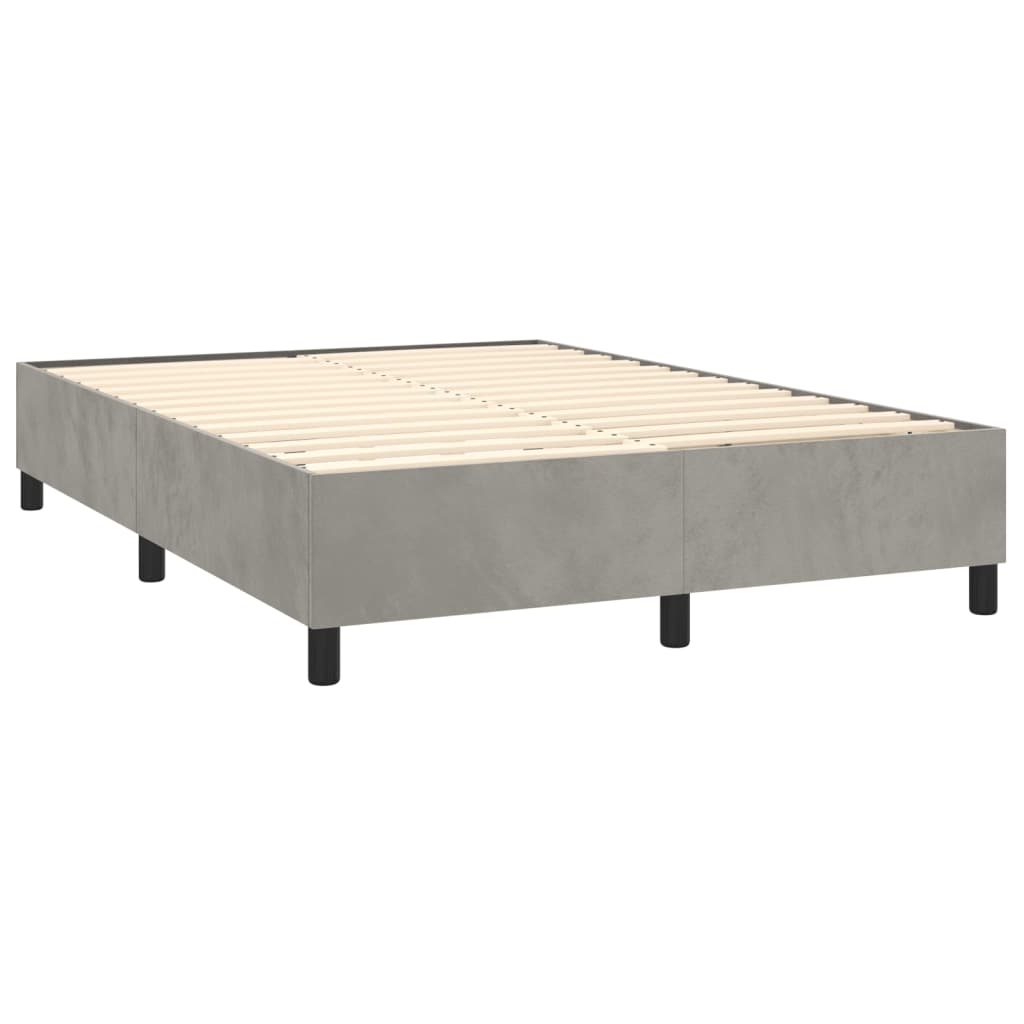 Világosszürke bársony rugós ágy matraccal 140x190 cm 
