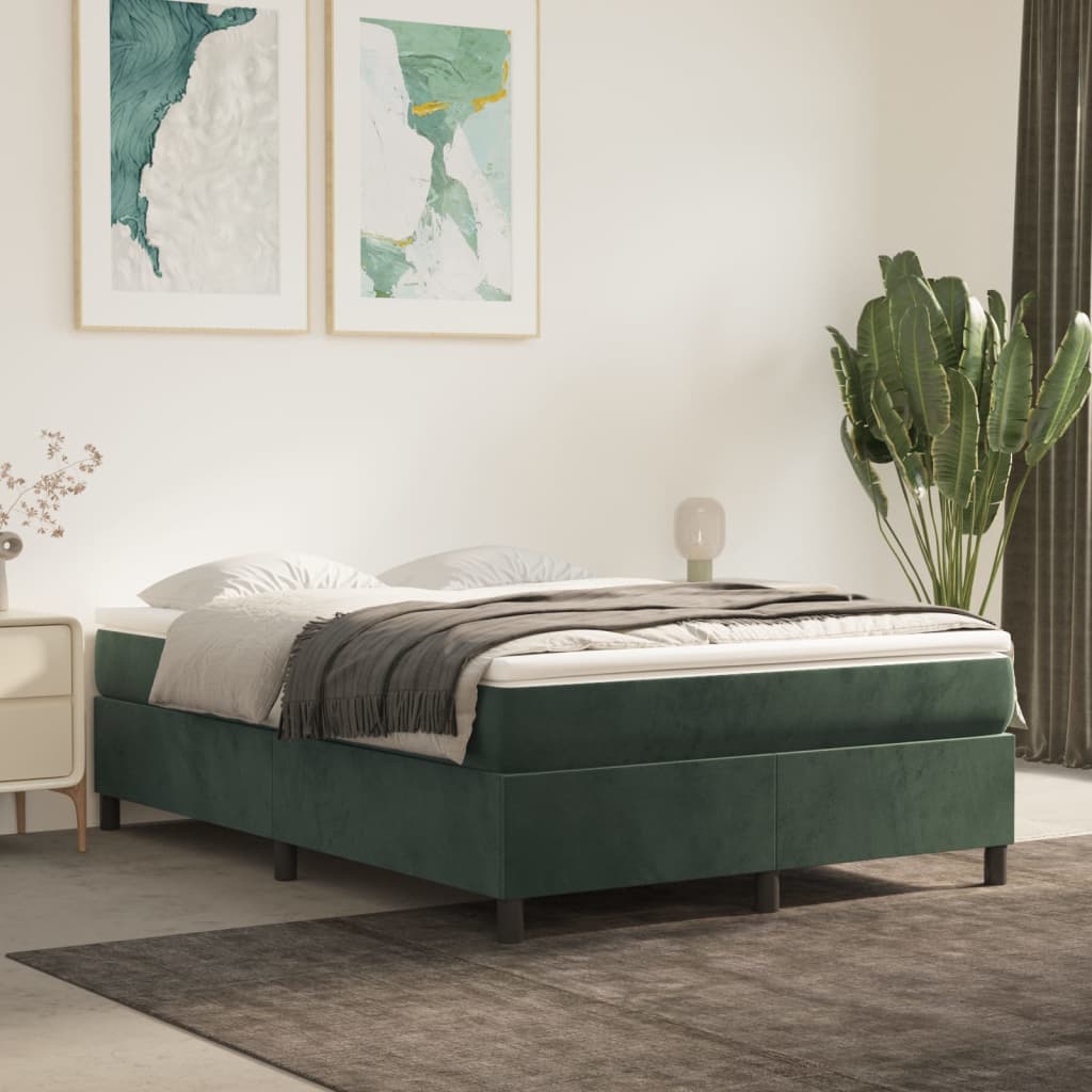 vidaXL Pat box spring cu saltea, verde închis, 140x190 cm, catifea