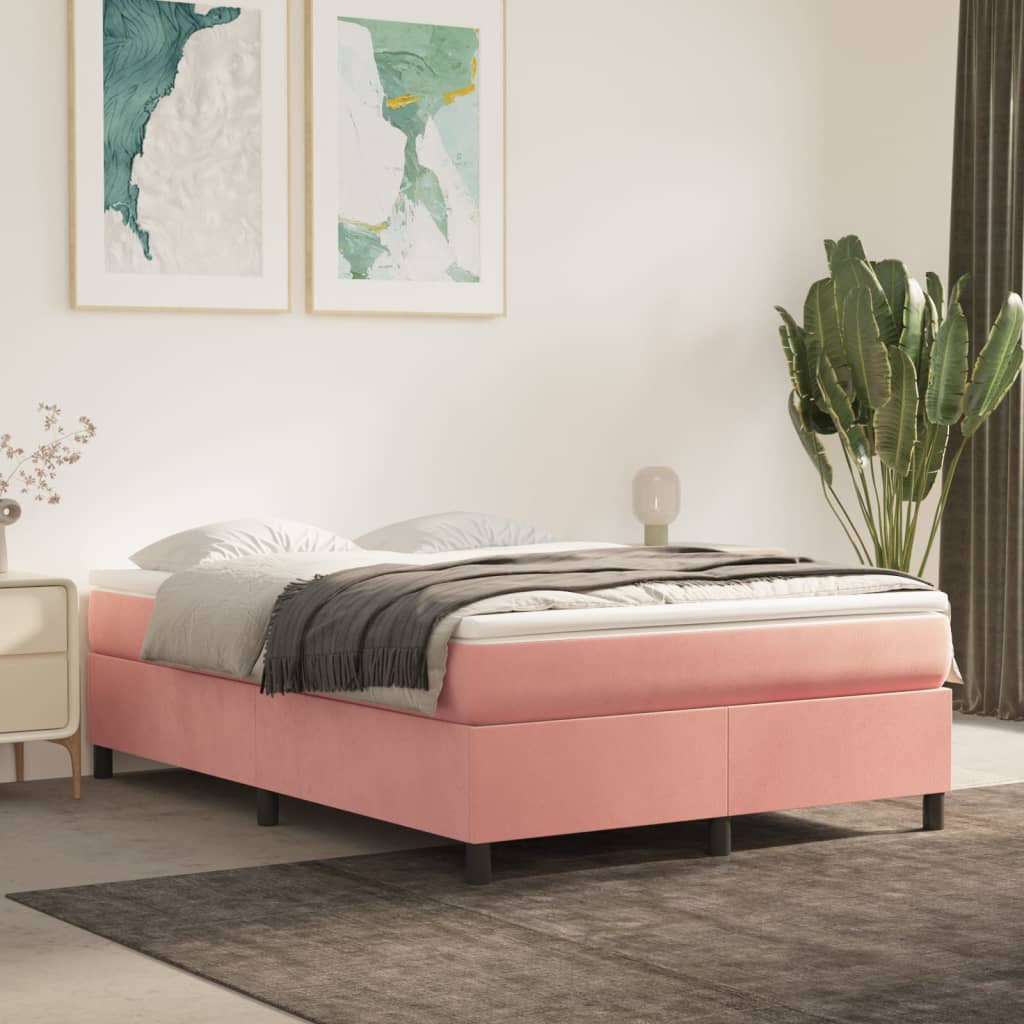 Rózsaszín bársony rugós ágy matraccal 140x190 cm 