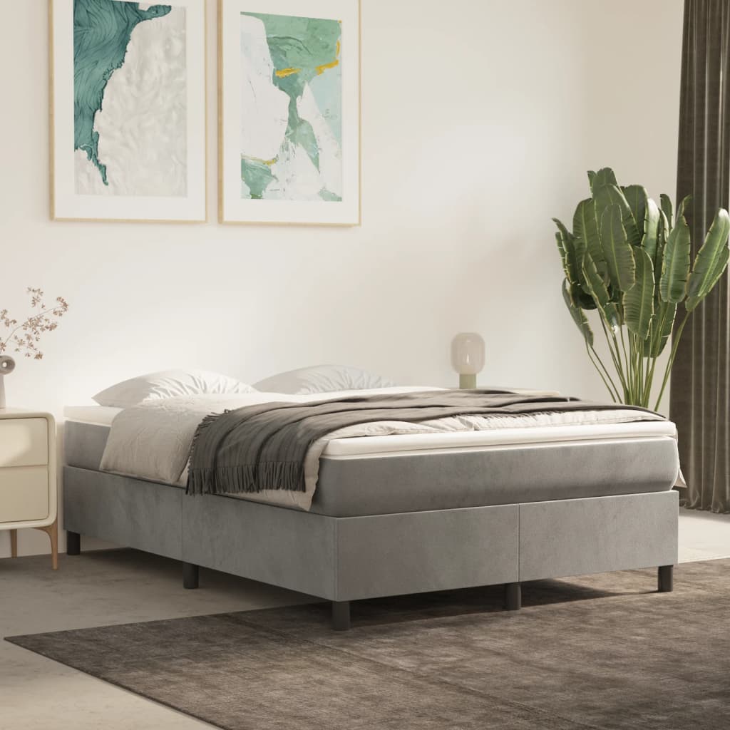vidaXL Pat box spring cu saltea, gri deschis, 140×200 cm, catifea