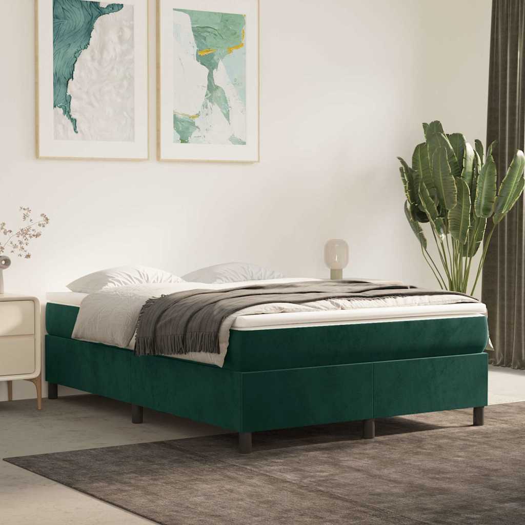 vidaXL Pat box spring cu saltea, verde închis, 140x200 cm, catifea