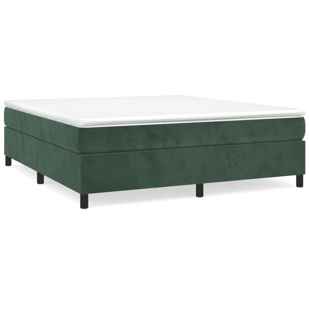 Sötétzöld bársony rugós ágy matraccal 160x200 cm 