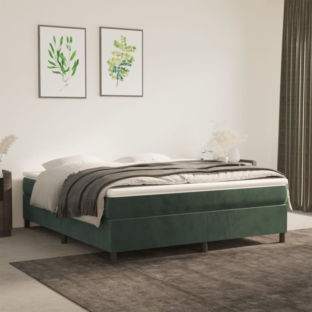 Sötétzöld bársony rugós ágy matraccal 160x200 cm 