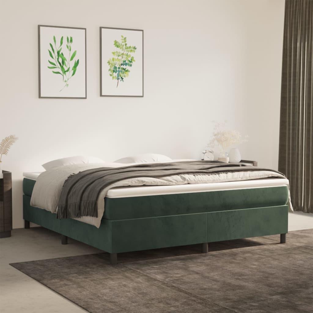 vidaXL Pat box spring cu saltea, verde închis, 160x200 cm, catifea