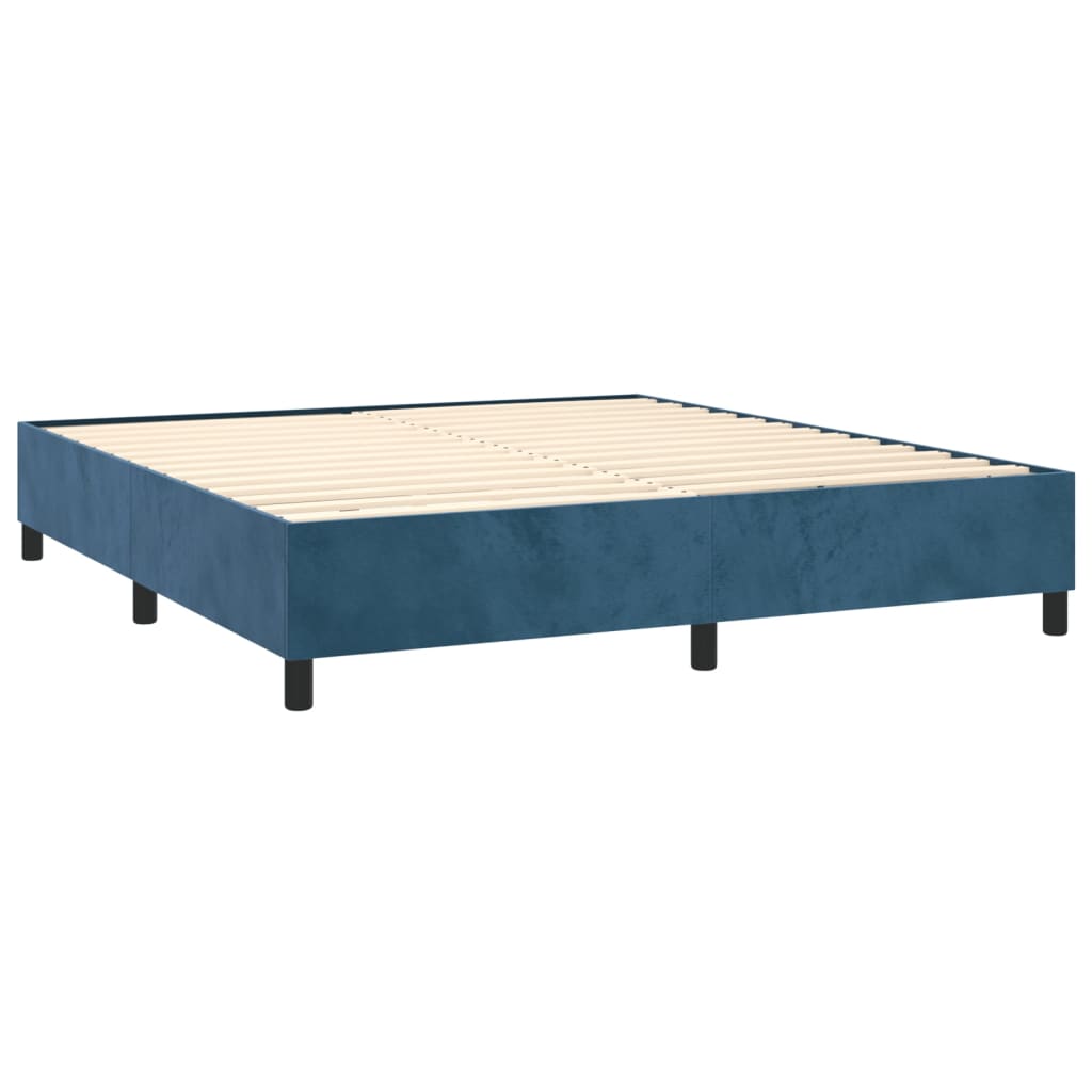 Sötétkék bársony rugós ágy matraccal 160x200 cm 