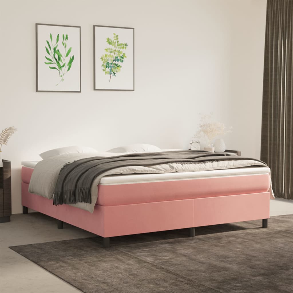 vidaXL Pat box spring cu saltea, roz, 180x200 cm, catifea