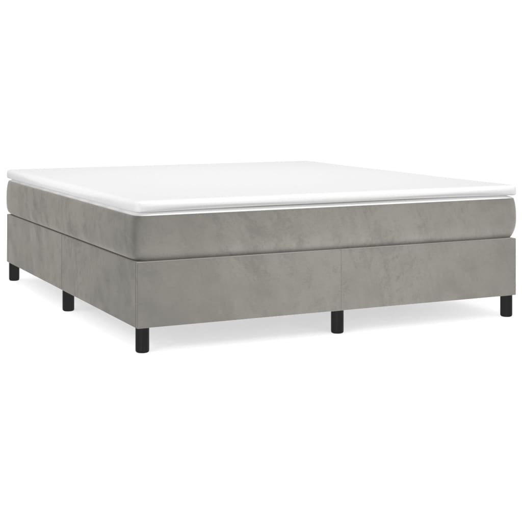 Pat box spring cu saltea, gri deschis, 200x200 cm, catifea