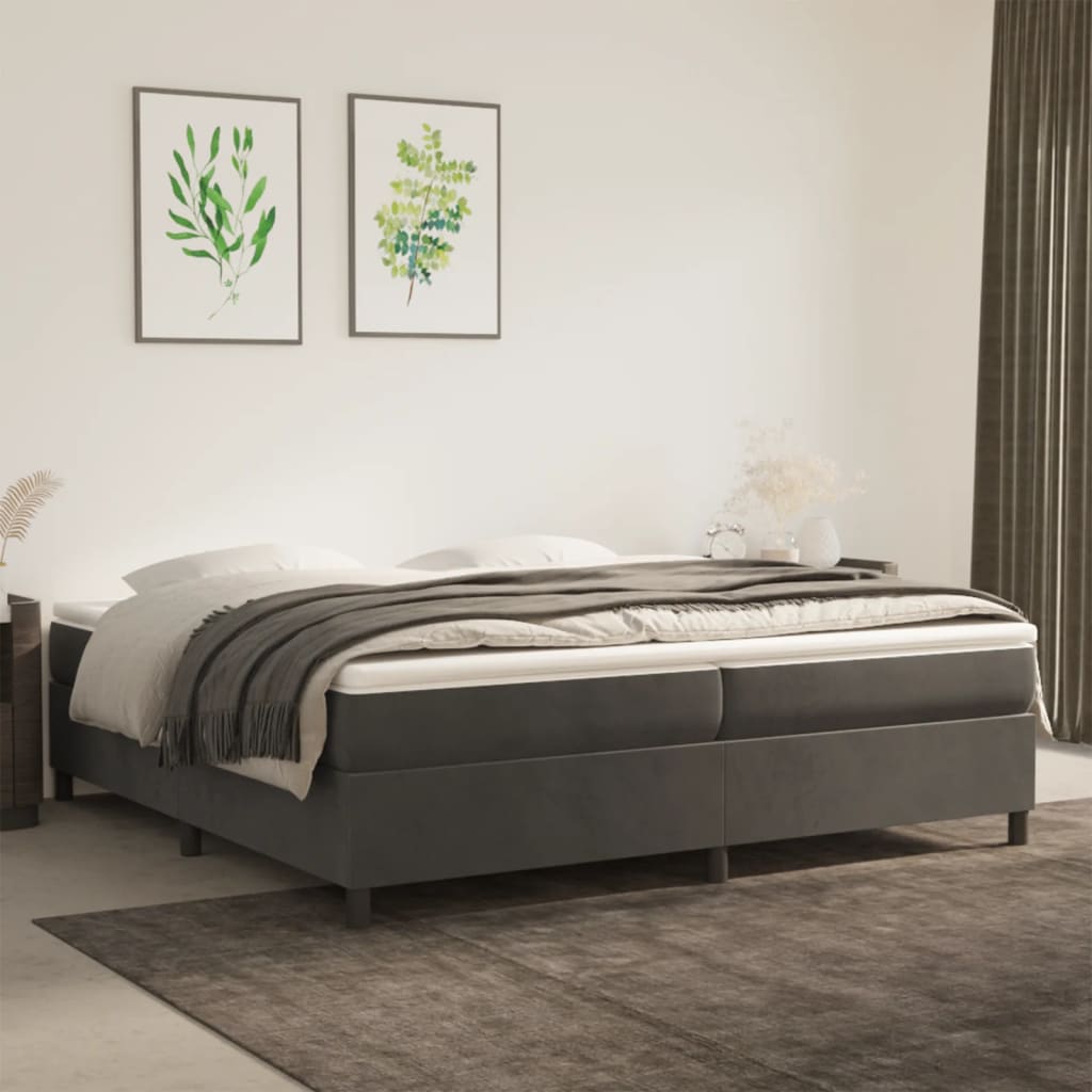 vidaXL Pat box spring cu saltea, gri închis, 200x200 cm, catifea